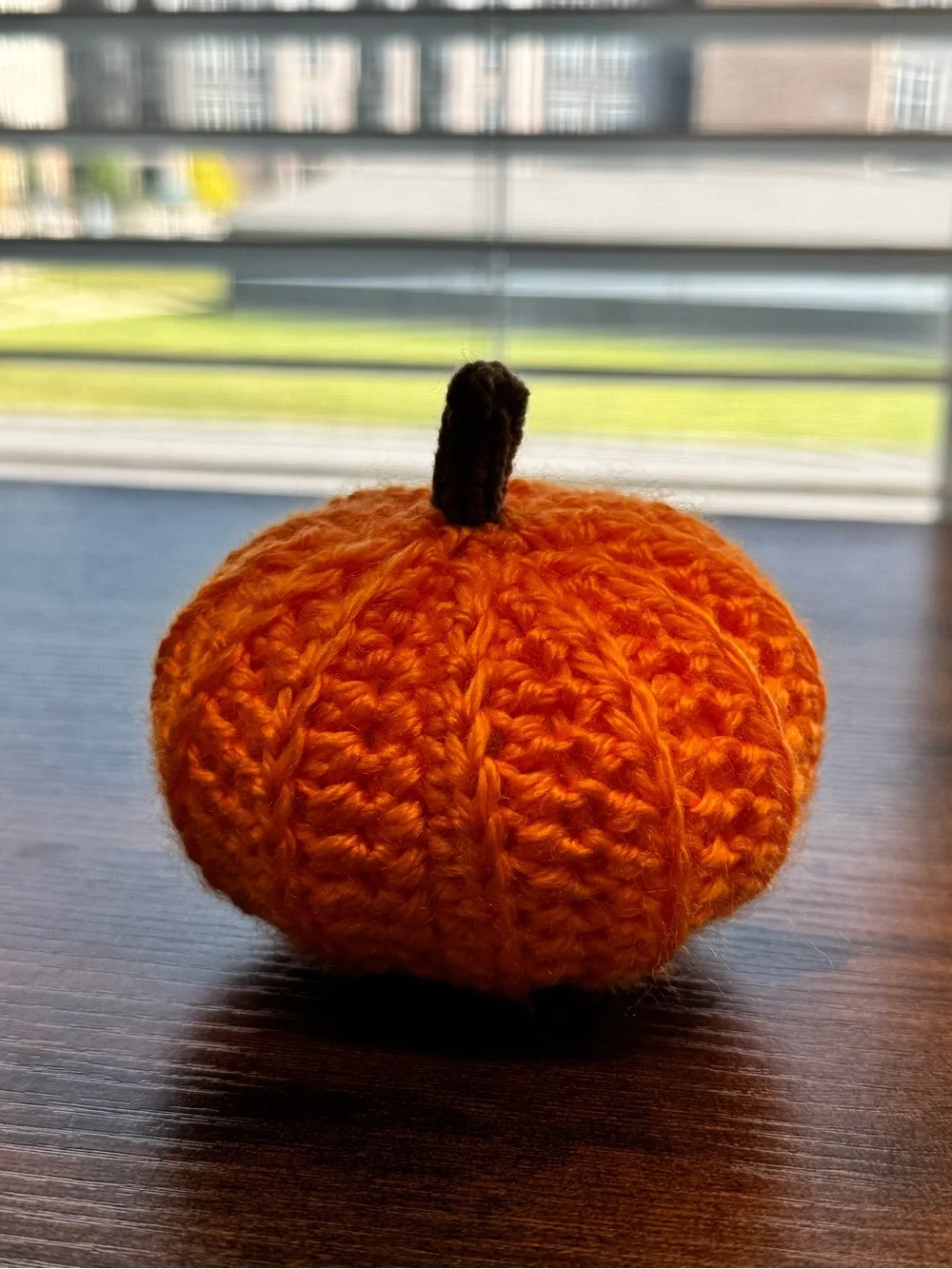 Handcrafted Orange Crochet Pumpkin Accent with Brown Stem
